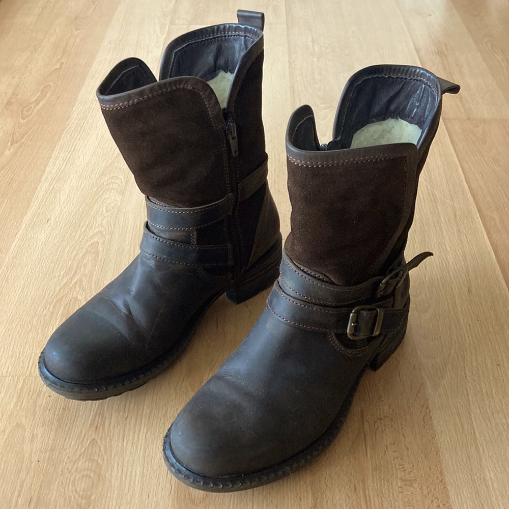 Bos & Co Sahara wool lined waterproof leather & suede brown ankle boots
